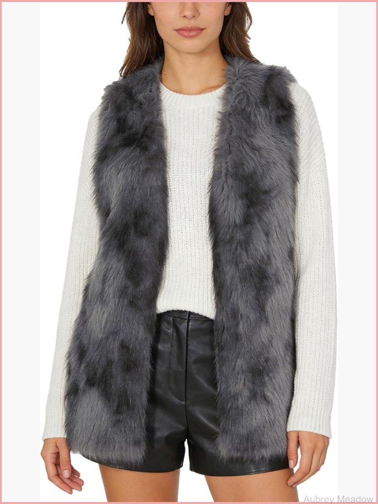Faux Fur Sleeveless V-Neck Cardigan Coat Long Fur Winter Outwear Vest